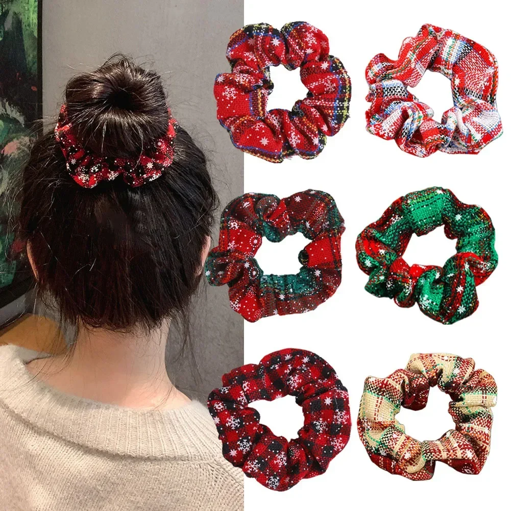 Christmas Hair Scrunchies Christmas Women Ties Fake Fur For Party Color Pack Santa Elastic Scrunchy Christmas Hair Accessories