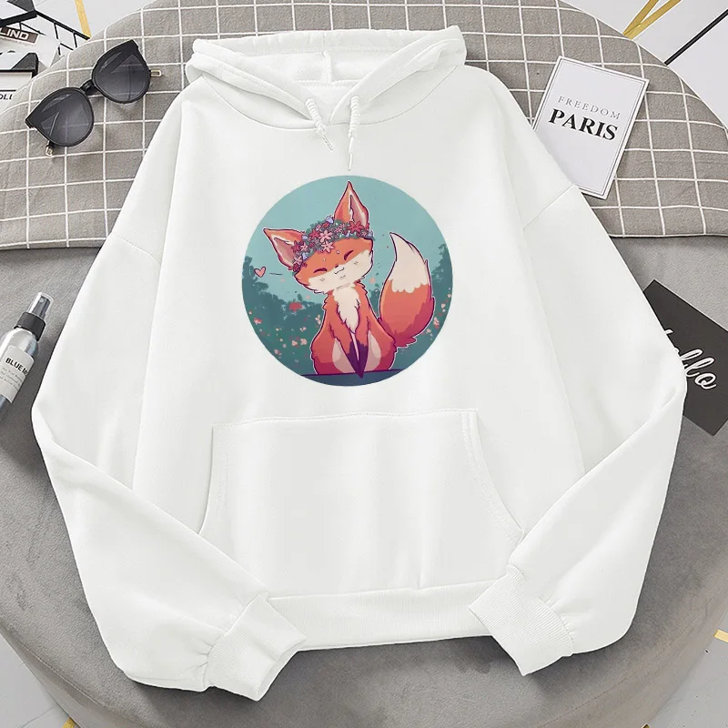 Winter Fall Cute Fox Printed Women Hoodies Sweatshirts Hipster Hoodie Kawaii Aesthetic Harajuku Graphics Clothing Tops Female