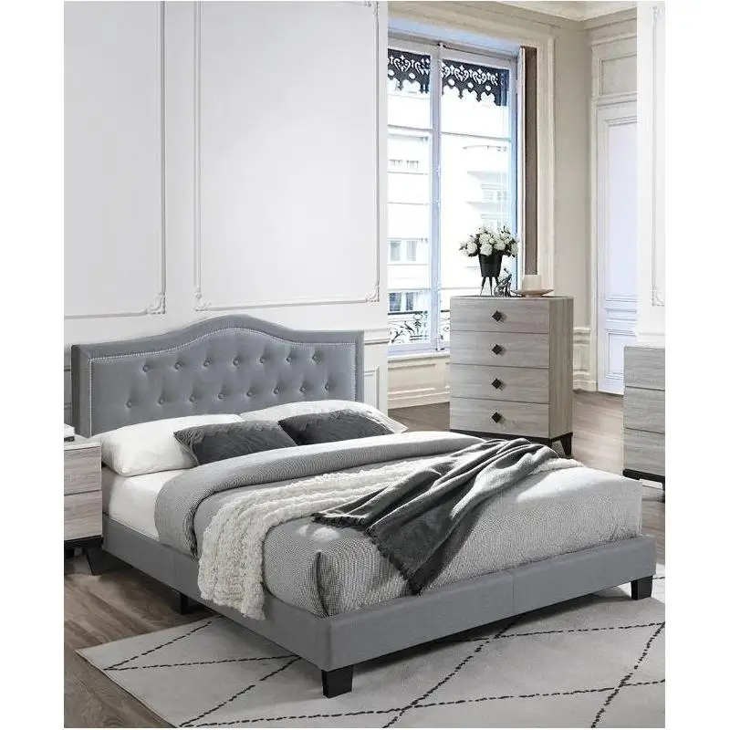 Queen Size Velvet Fabric Tufted Headboard - Gray Finish Bedroom Furniture