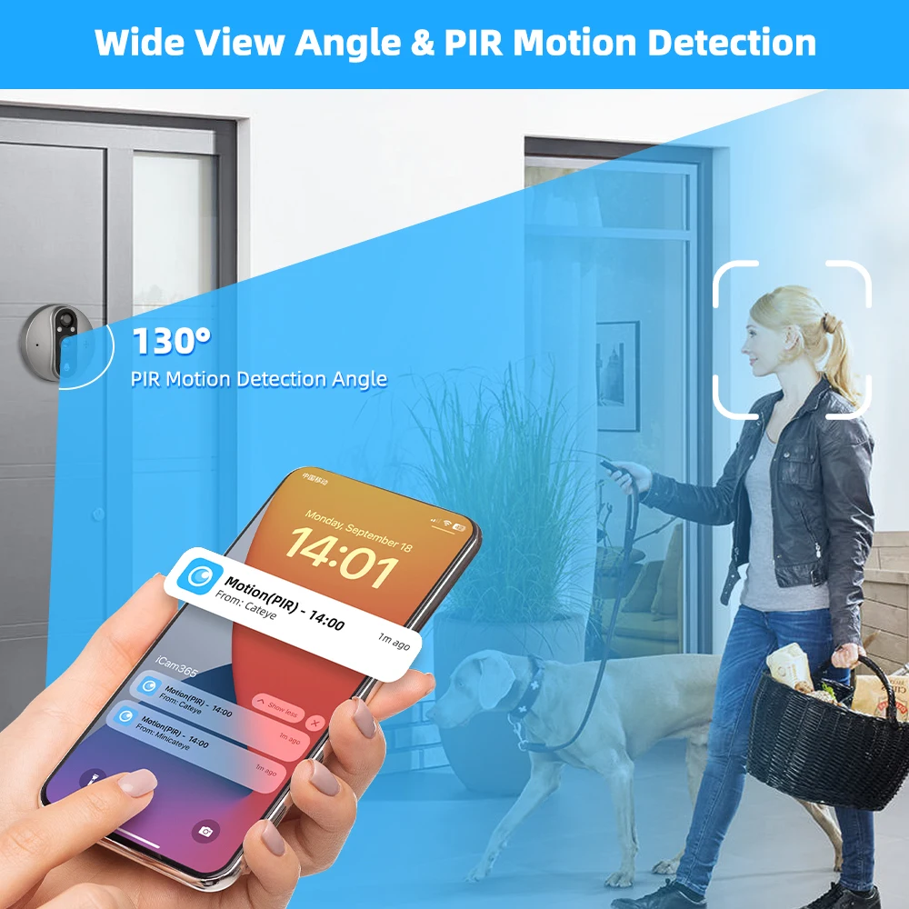 3MP 2.4G WiFi Doorbell ICam365 APP 5000mAh Door Eye IR Night Vision Door Smart Peephole Camera Video Intercom Digital Viewer