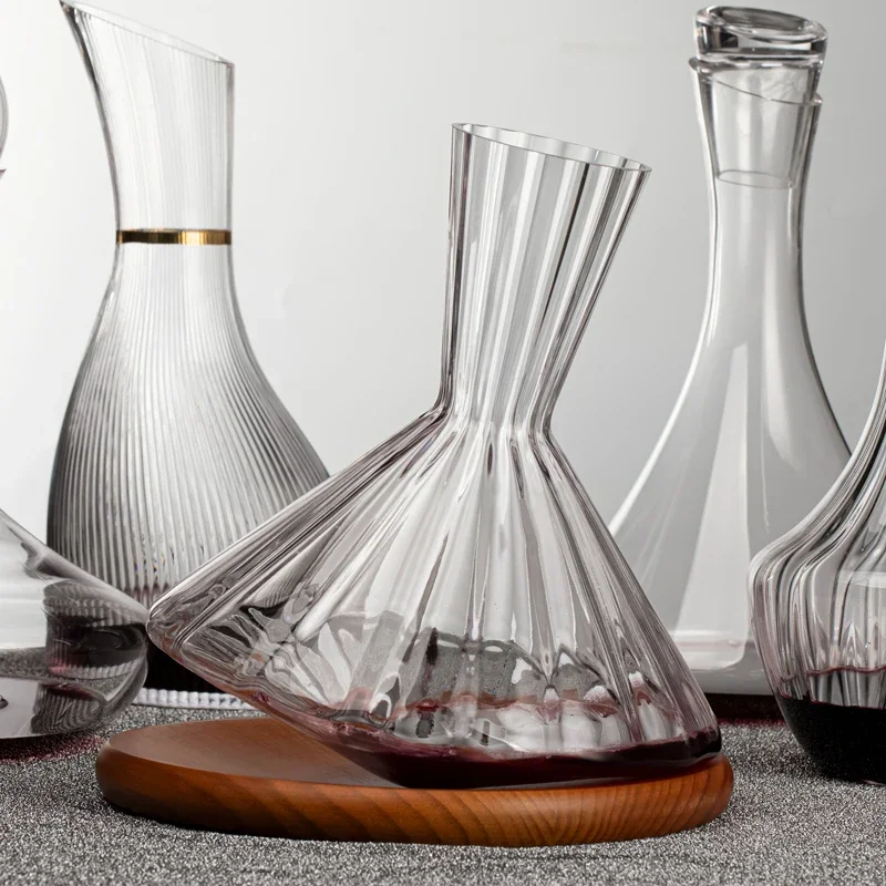 

2000Ml Tumbler Decanter with Wood Tray Lead-Free Hand Blown Crystal Wine Carafe Rotating Rapid Sway Whiskey kitchen drinkware