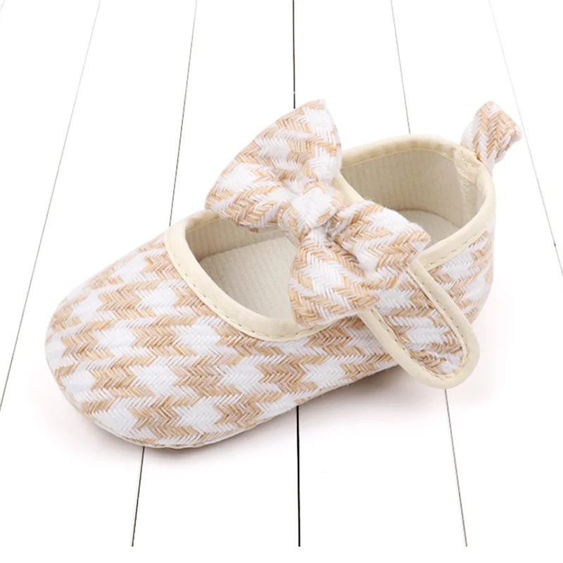 Baby Girl Mary Jane Flats with Bow Breathable Soft Plaid Princess Shoes Infant Walking Shoes for Party Weddings