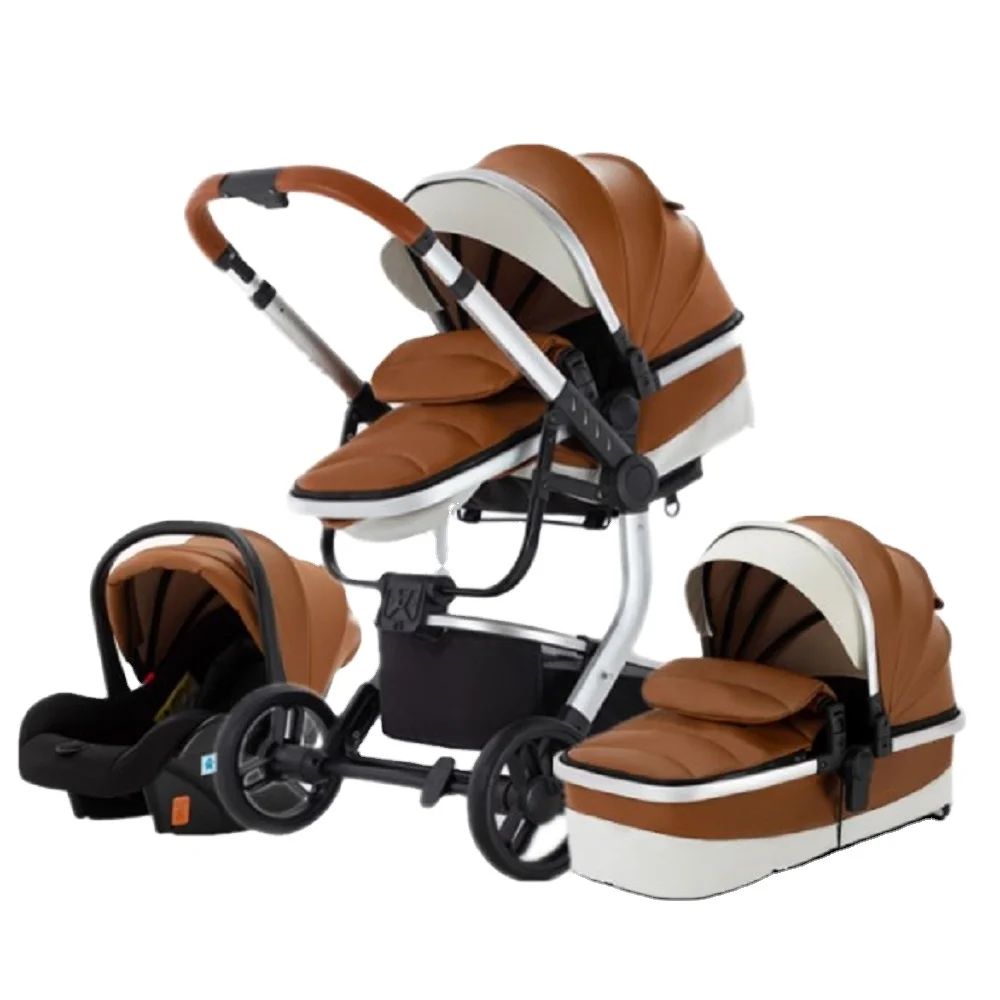 High Quality Luxury With Car Seat Stroller 3 In 1  Baby Pushchair Travel Beautiful Price Factory Wholesale