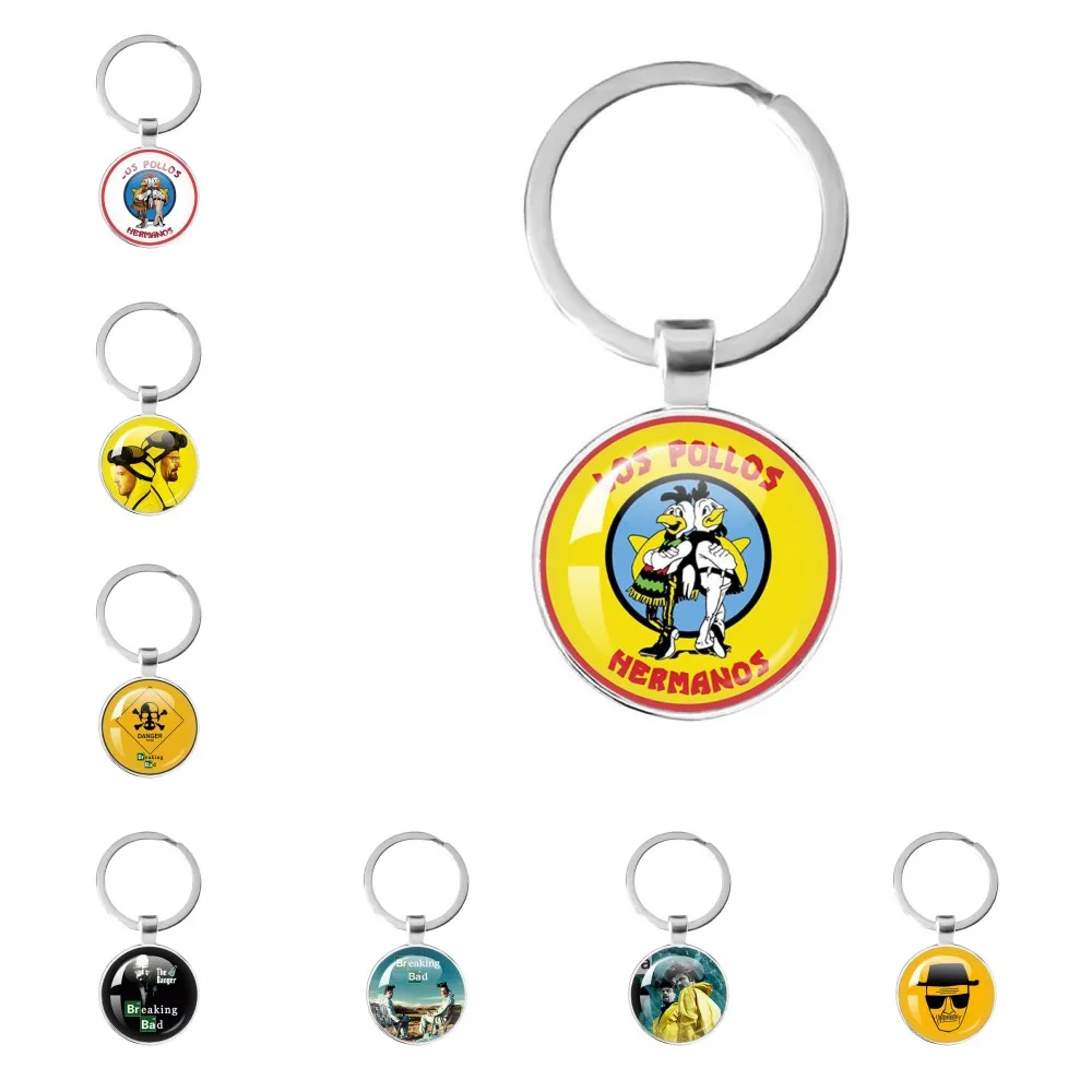 American TV Show Breaking Bad Los Pollos Hermanos Keychain Glass Round Dome Cabochon Keyring For Women Men Gift Key Chain