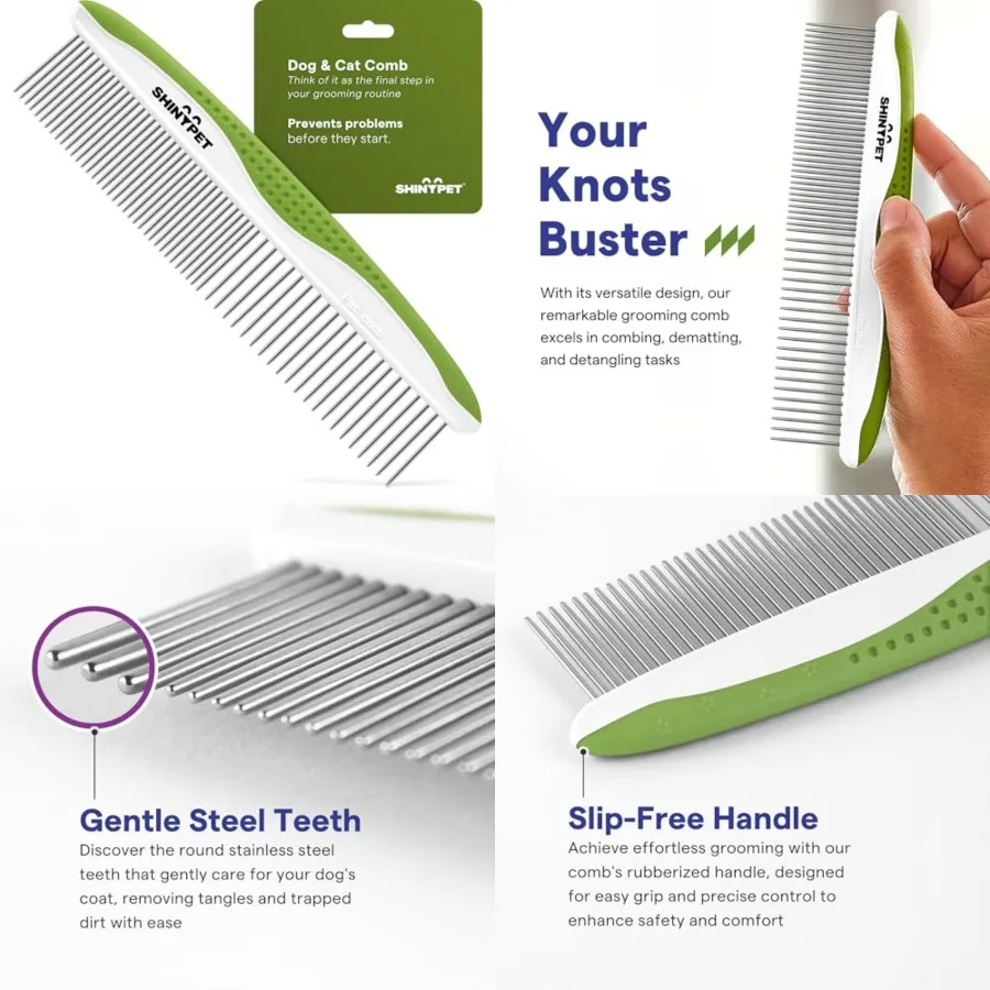 

Dog and Cat Comb Removes Tangles, Kts, and Matted Fur Grooming Tool with Stainless Steel Teeth and n-Slip Handle Best Pet Hair
