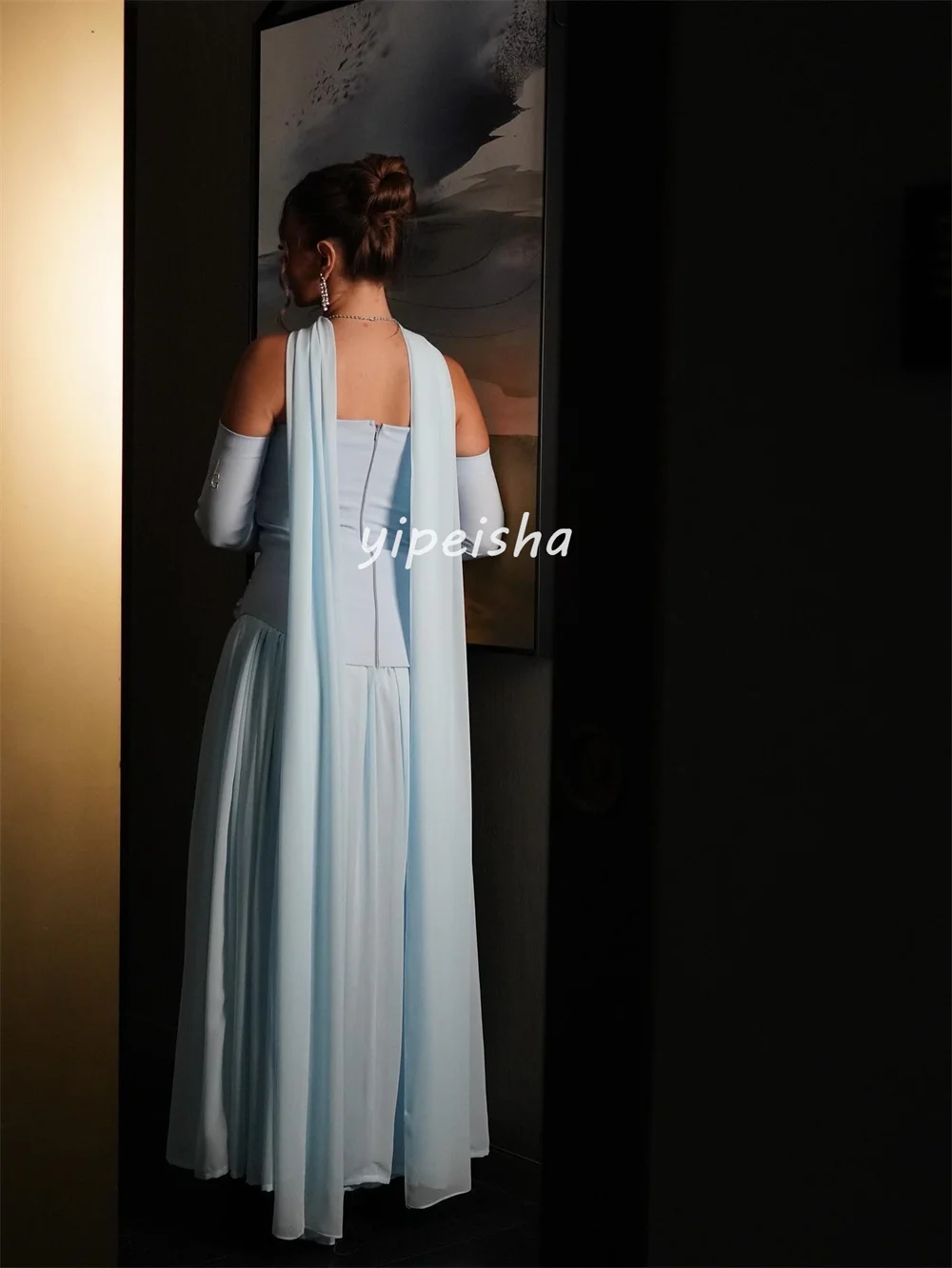 Customized High Quality Classic Chiffon Handmade Flower Beading Straight Strapless Long Dresses Bespoke Occasion Dresses Formal