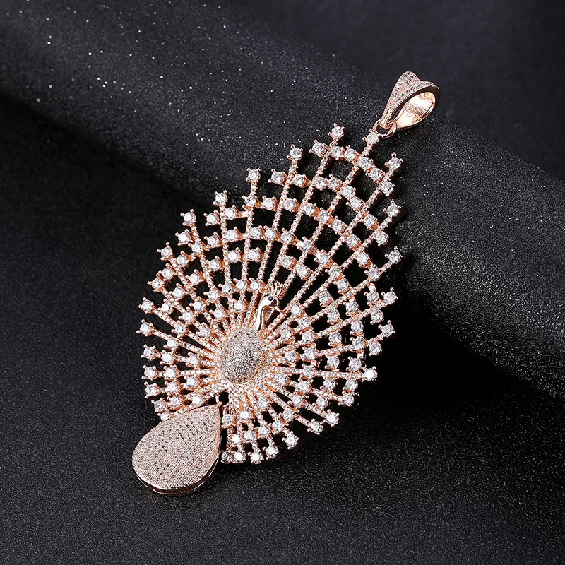 Juya Handmade Luxury Micro Pave Zircon Decoration Peacock Connector Pendants For DIY Women Pearls Gems Wedding Necklace Making