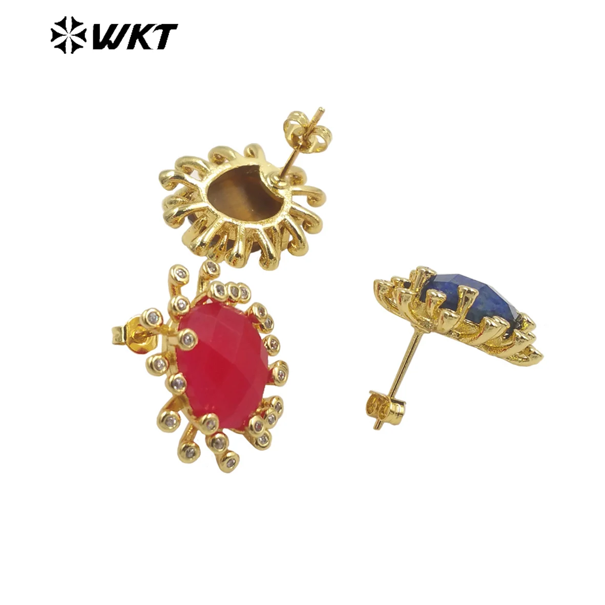 WT-ME092 Hot Selling Multi-Color Coral Shape Selection Micro-Inlay Retro for Women Commuter Decoration Earrings