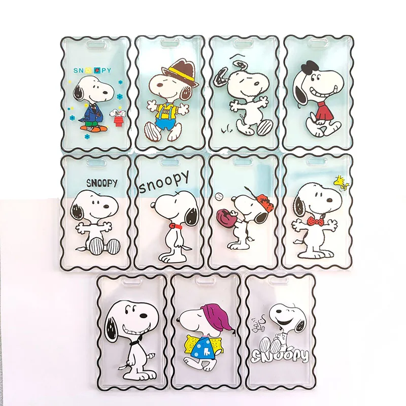 Snoopy Kawaii Transparent Card Set Student Campus Bus Cover Protector Key Chain Bag Car Key Pendant Kids Birthday Gift