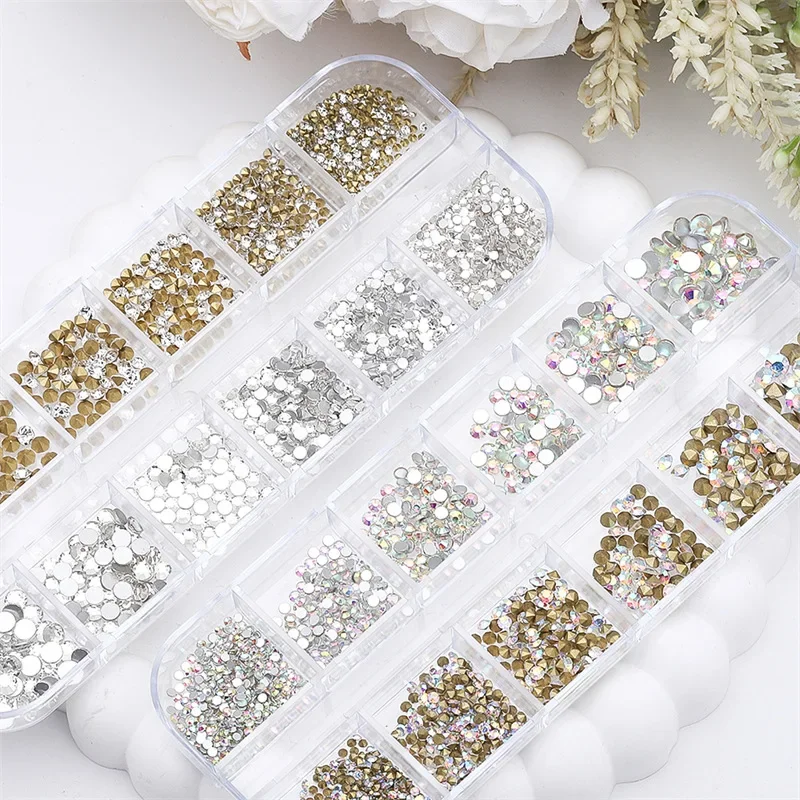 12 grid nail rhinestone jewelry pointed bottom flat bottom transparent white diamond AB diamond nail art mixed nail rhinestone