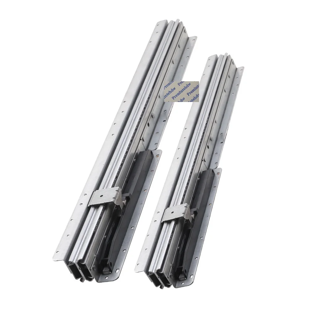 Steel Heavy Duty Hydraulic Buffer Soft Close 3 Fold Bottom Mounting Pull Out Slide Rail Under Stair Storage Pull-out Silver