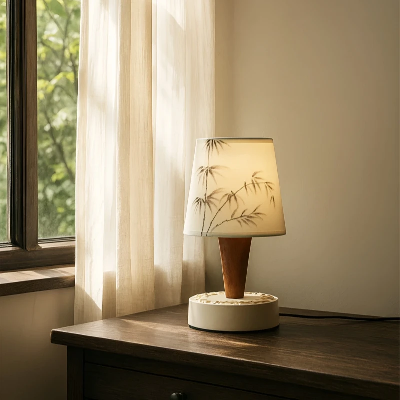 Contemporary French Vintage Wood Farbic Table Light Table Lamps For Bedroom Living Room Office Indoor Home Decorative Fixture