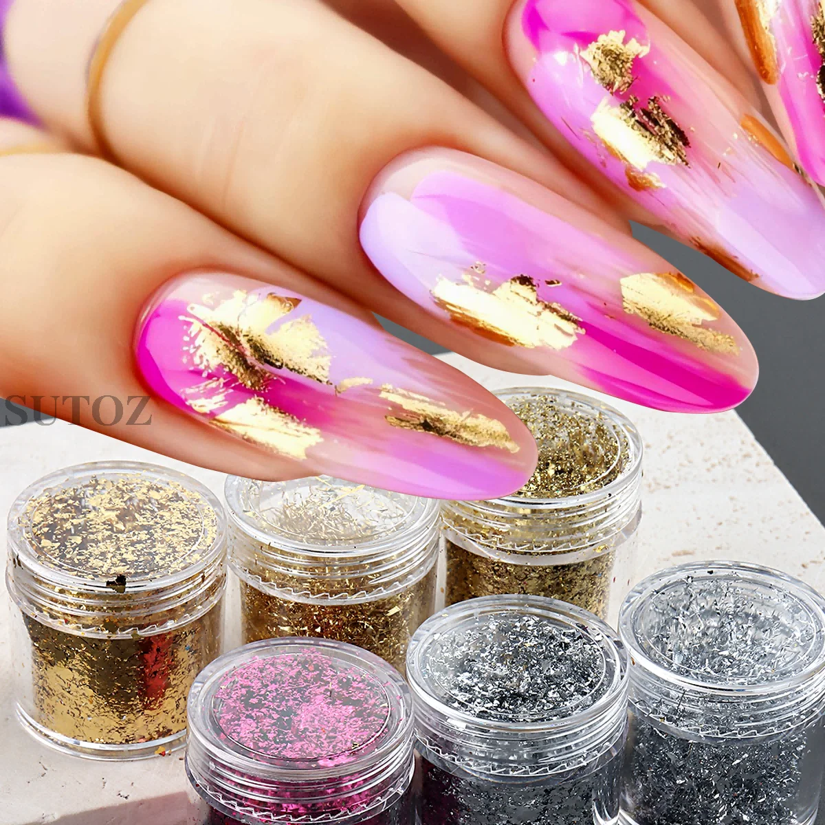 Nail Art Gold Leaf Marble Irregular Gold Foil Flakes Silver Glitter Sequins Aluminum Flakies Manicure Paillette Decors LE10G-JB