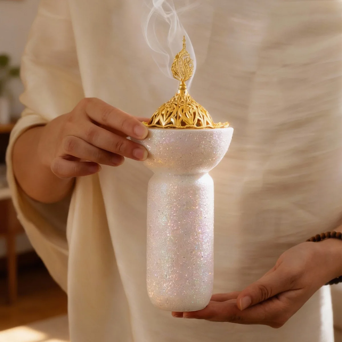 Middle Eastern Arabic Desktop Incense Burner Aromatherapy Burner Sequin Handle Resin Aromatherapy Burner