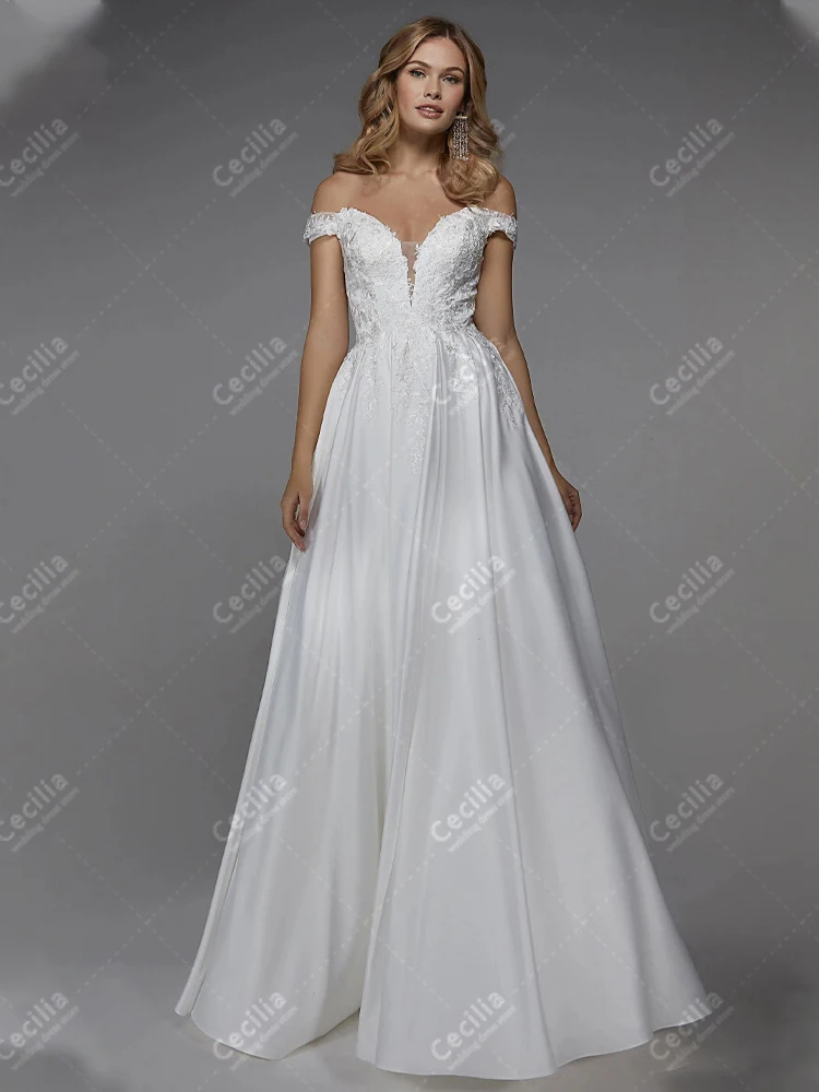 Abiti da sposa classici a-line Tulle abiti da sposa a strati Appliques di pizzo abiti con spalle scoperte abiti graziosi di Novia 2024