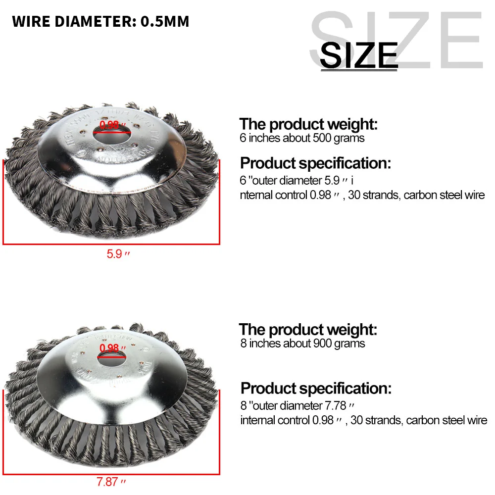 6/8inch Steel Wire Wheel Garden Weed Brush Lawn Mower Universal Trimmer Head Weeding Machine Cutter Head for Disc Power Tool