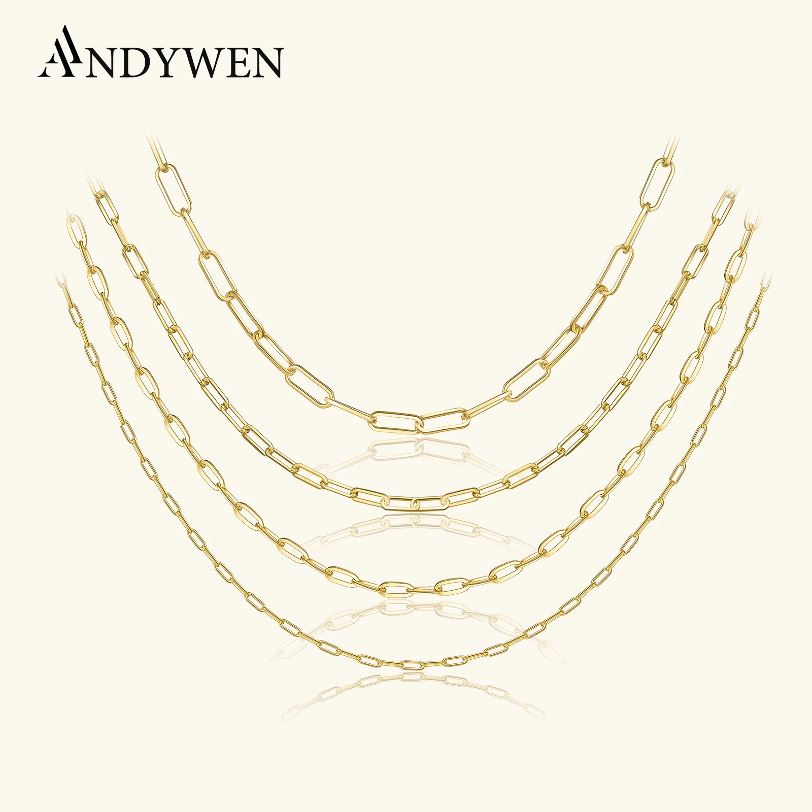

ANDYWEN 925 Sterling Silver 4 Size Paperclip Horoscop Long Chain Choker Necklace Women Luxury Jewelry Rock Punk 2025 Gift