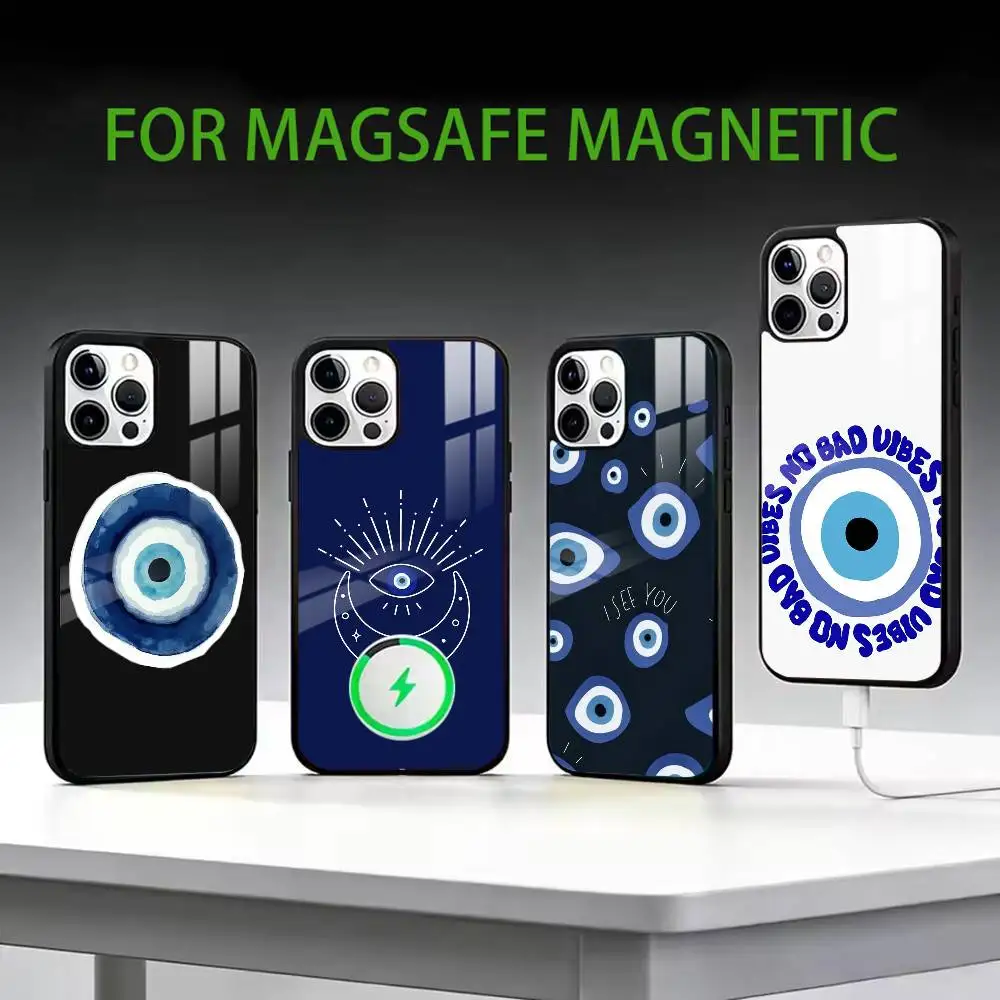 

Чехол для телефона с принтом «Синий глаз удачи» для iPhone 17, 16, 15, 14, 13, 12, 11 Plus, Pro Max, магнитный, для беспроводной зарядки Magsafe