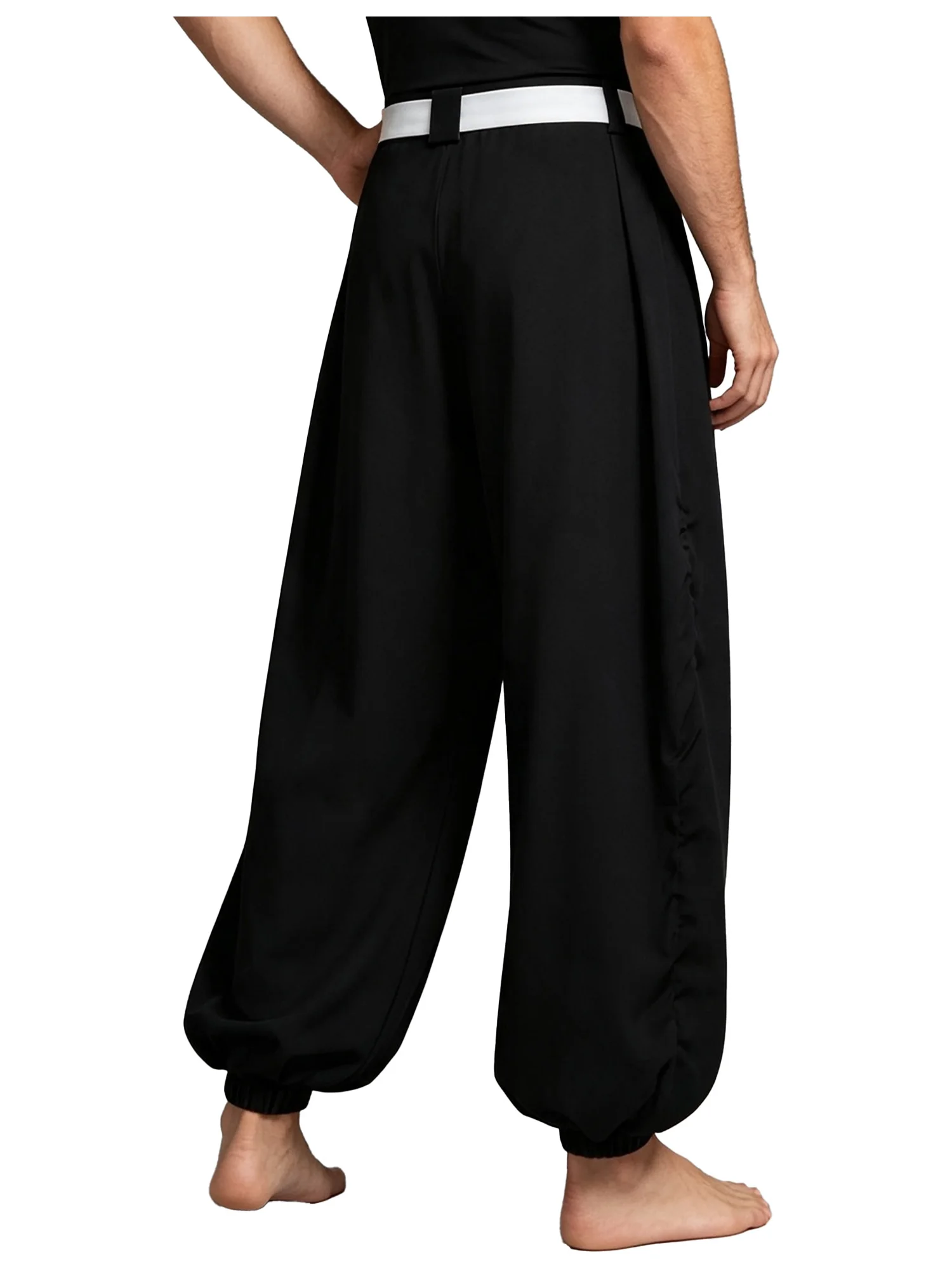 Mens Arab Prince Harem Pants Buttons Zipper Fly Pleats Bloomers Trousers with Belt for Arabian Roleplay Costume Party Dress Up