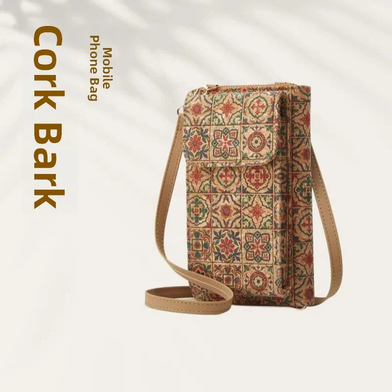

Portable Cork Tree Bark Printed Wallet Card Holder Crossbody Small Bag for Women Unique inside And outside Design