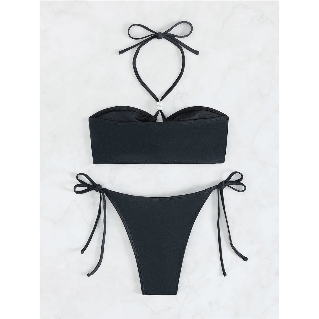 S - XL, Bikini mit Ausschnitten und Neckholder-Ausschnitt, Damen-Badeanzug, zweiteiliges Bikini-Set, hoch geschnittene Beine, Badebekleidung, Badeanzug, Modell V8207. – Detail 5