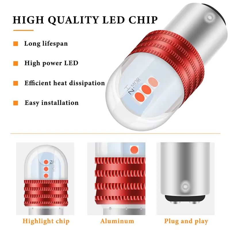 2Pcs 1157 Led Motorcycle Taillights Flashing Signal Light Ba15D P21/5W Brake Light 1157 Car Reversing Lamp Strobe Stop Light Red