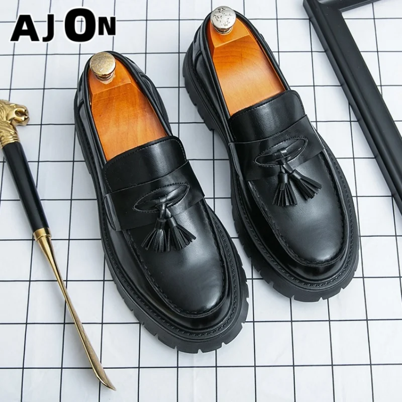 

Leisure loafers handmade leather shoes thick rubber soles comfortable shoes classic hand-sewn seams men's shoes sneakers