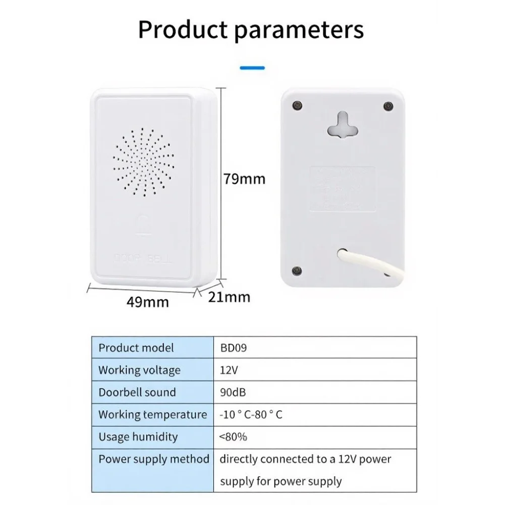 DC12V Wired Doorbell for Access Control System 4-Wire Dingdong Chime 90dB Loud Sound Wall Mount Electronic Door Bell
