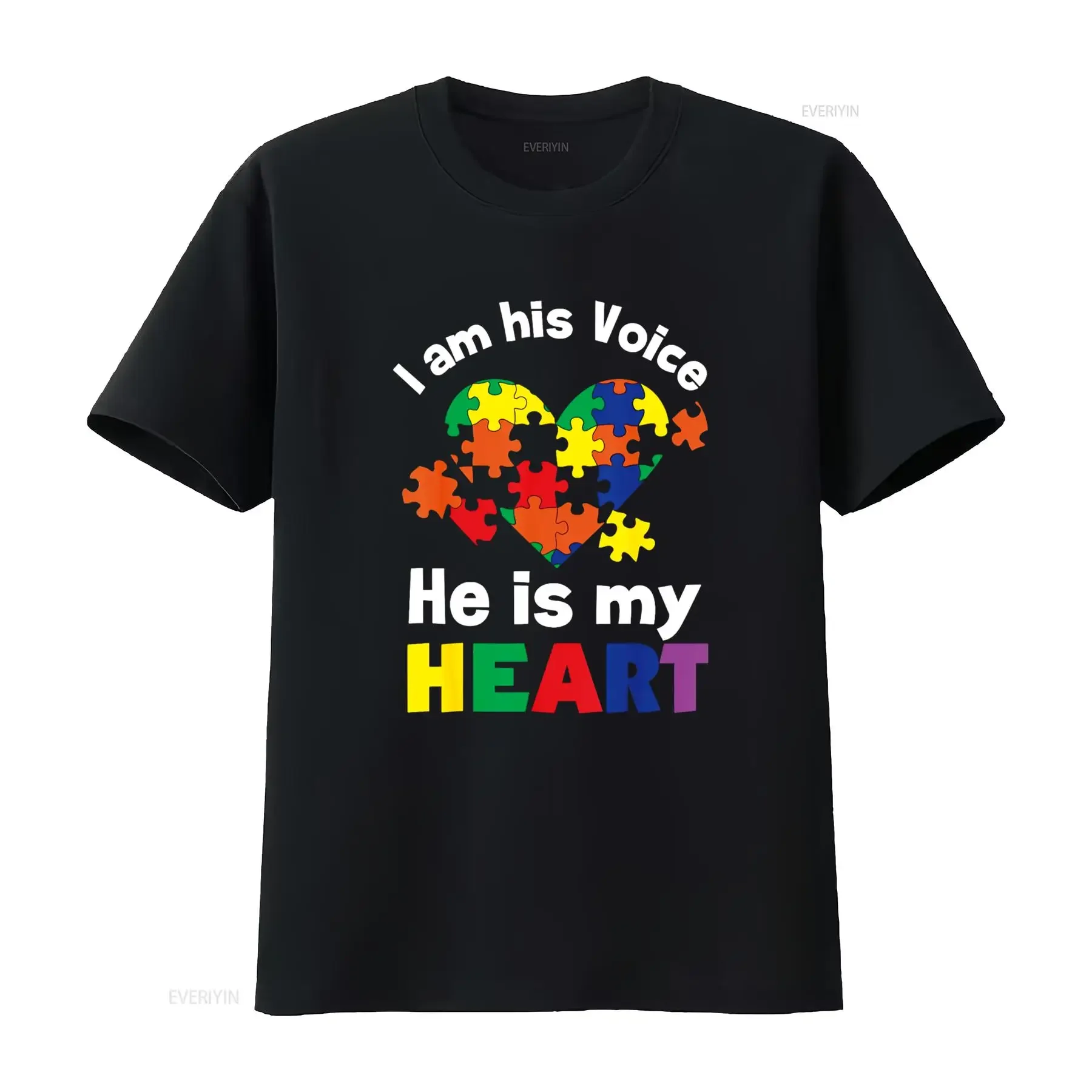 

I Am His Voice He Is My Heart Autism Awareness Mom Dad T Shirt vintage Washed Top For Everyday Wear homme Casual Stylish Soft