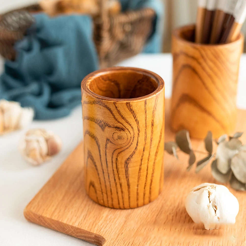 

1pc Wooden Chopsticks Holder With Drain Bottom Kitchen Utensil Organizer Countertop Storage Container Wood Cutlery Holder