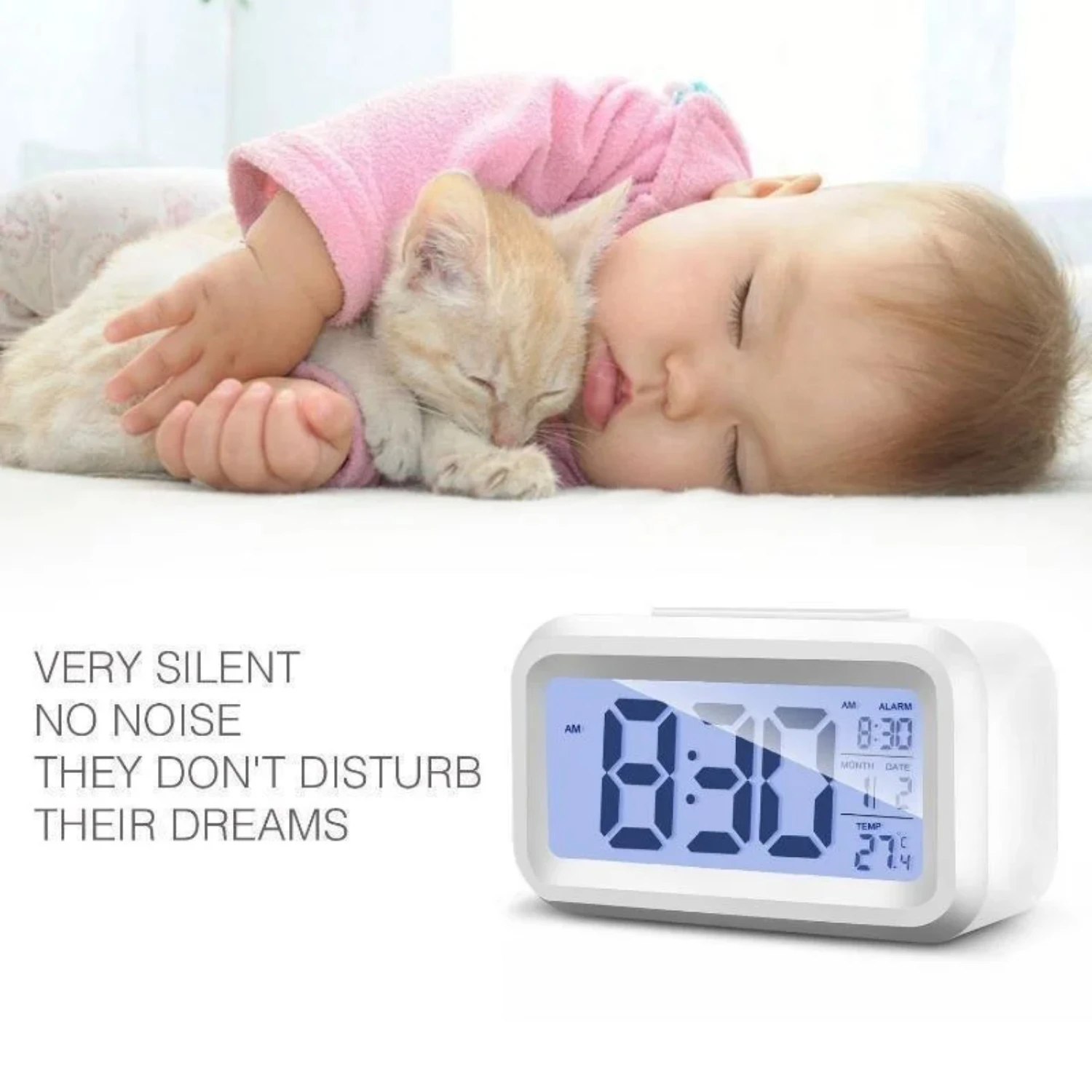 LCD Digital Alarm Clock with Temperature Display Calendar Snooze Function, Modern Electronic Digital Alarm Clock for Bedroom Off