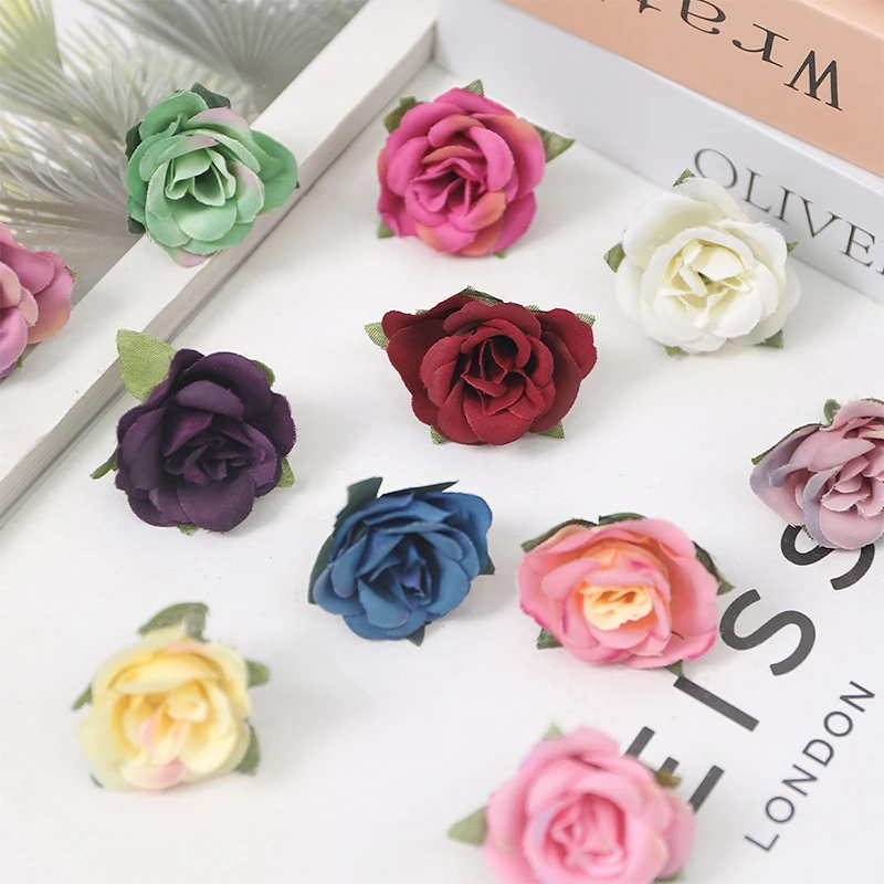 20PCs/Lot Mini Silk Rose Artificial Flowers Head 3.5cm Fake Flowers Wedding Home Decoration DIY Garlands Wreath Craft Accessorie