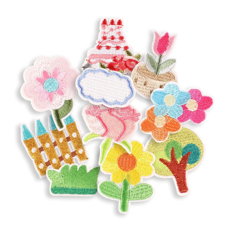 10 teile/los Nette Blumen Eisen Auf Patches Gestickte Für Kleidung Nähen Mochila Stoff Pack Mädchen Kinder Jacke Thermische Applique parche – Detail 6