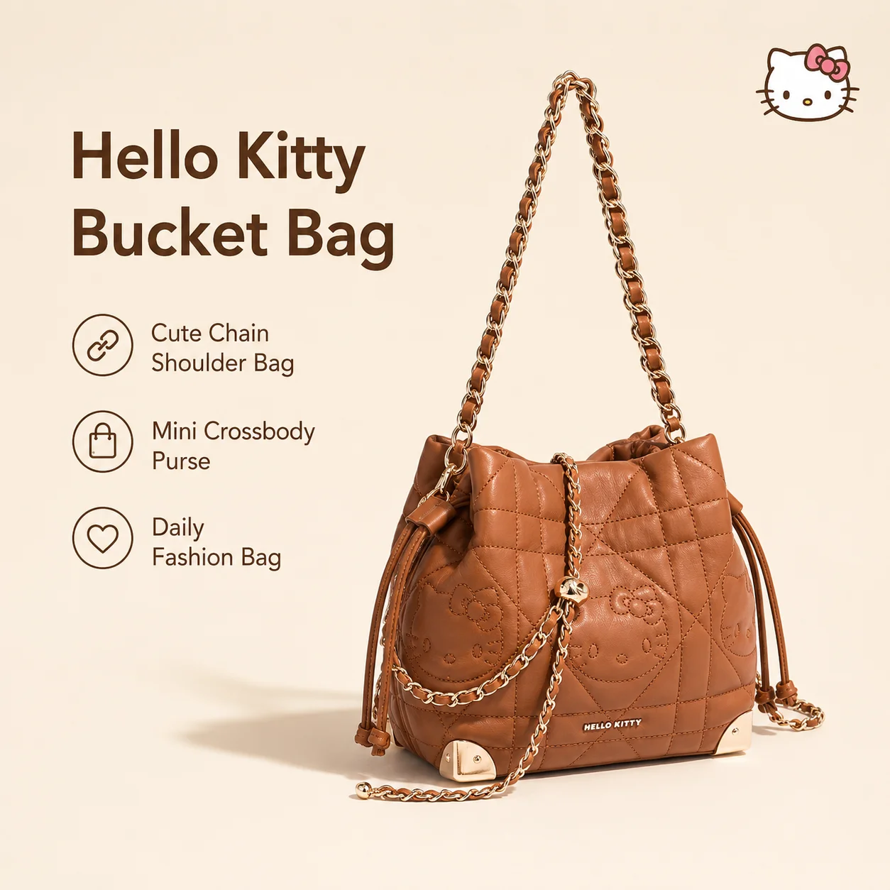 Chain Crossbody Quilted - Sanrio Hello Kitty gesteppte Beuteltasche, Mini-Umhängetasche