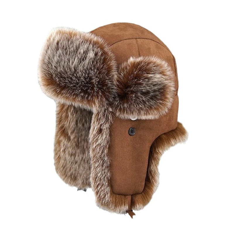 Men's Winter Imitation Fox Fur Thick Ear Protection Bomber Hats Cold Cycling Warm Windproof  Cap