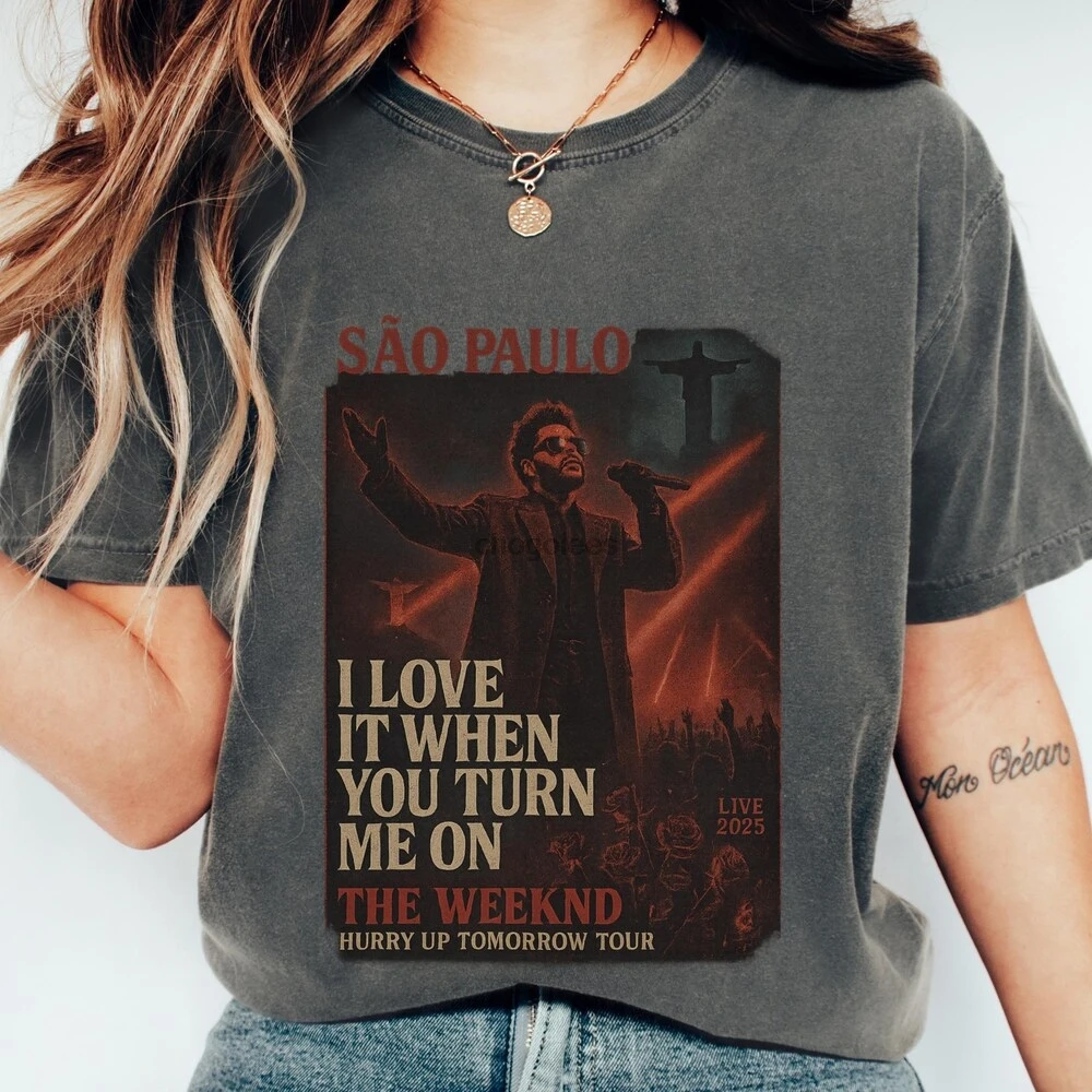قميص The Weeknd Sao Paulo Hurry Up Tomorrow Tour تي شيرت Retro Concert Merch 2025