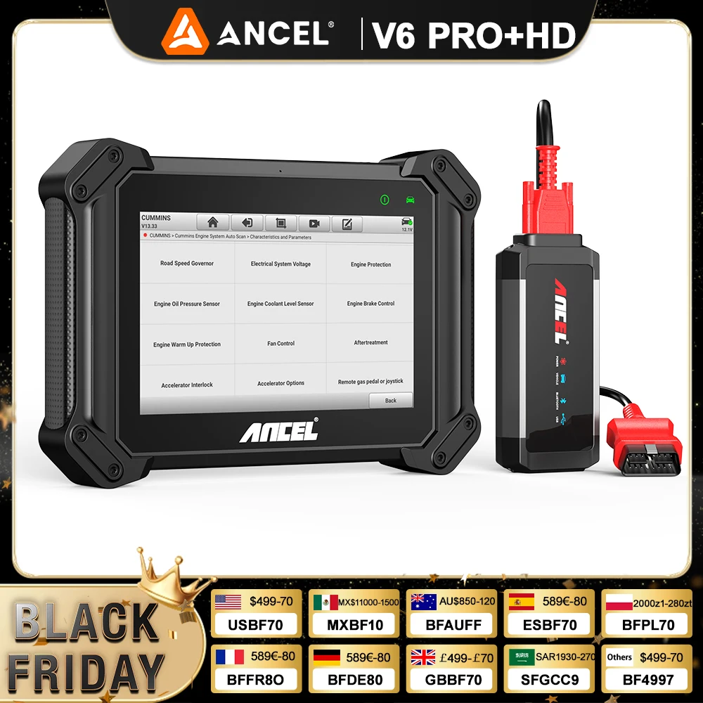 

ANCEL V6 Pro HD Heavy Duty Truck Scanner Full System Car Diagnostic Bidirectional ECU Coding Automotive Tool for Car Trucks DOIP