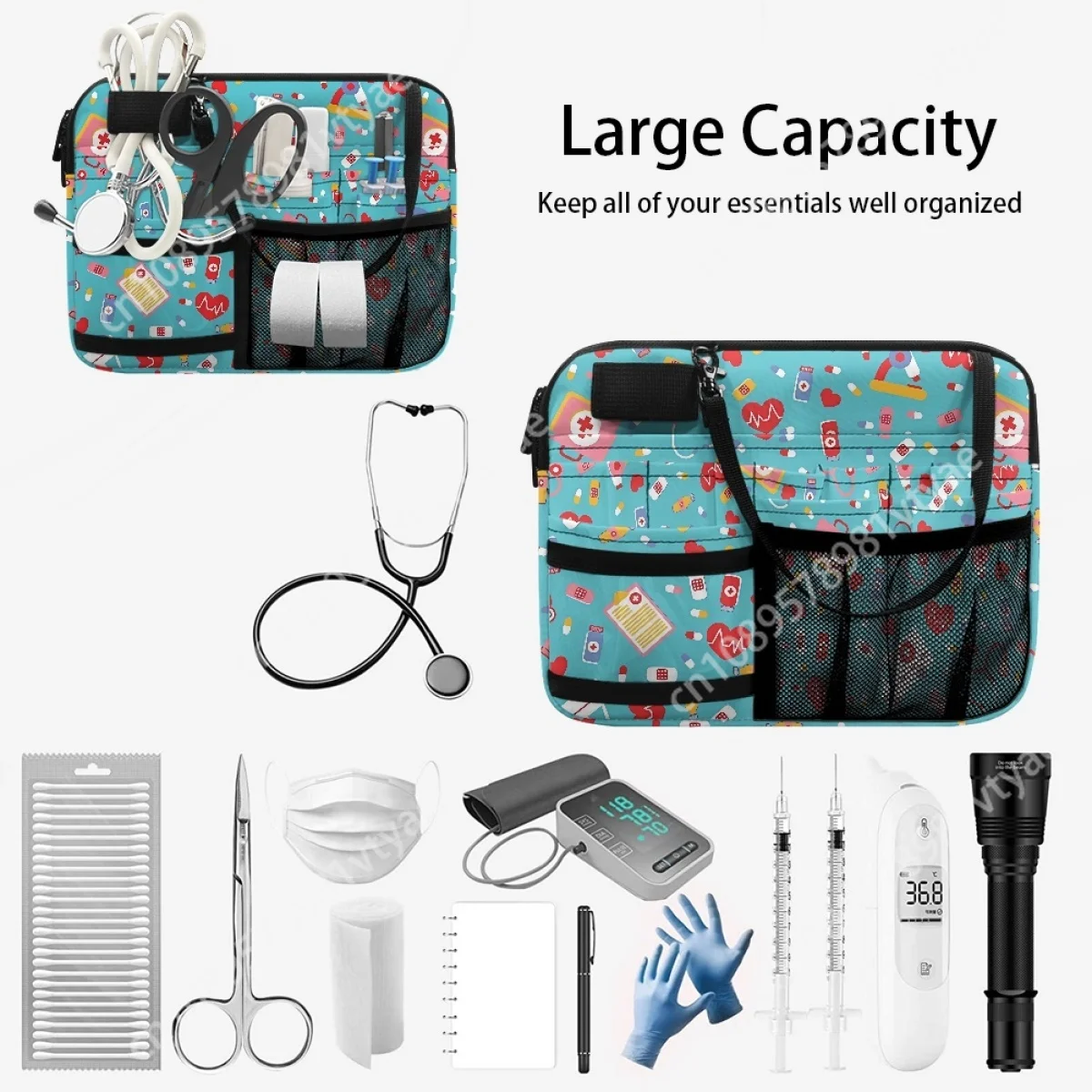 Sacs à Outils de Soins Infirmiers, Accessoires de Soins, Ambulance de Dessin Animé, Battement de Cœur Médical Imprimé, Sac de Taille de Styliste, Cadeau Portable, Rangement de Médicaments