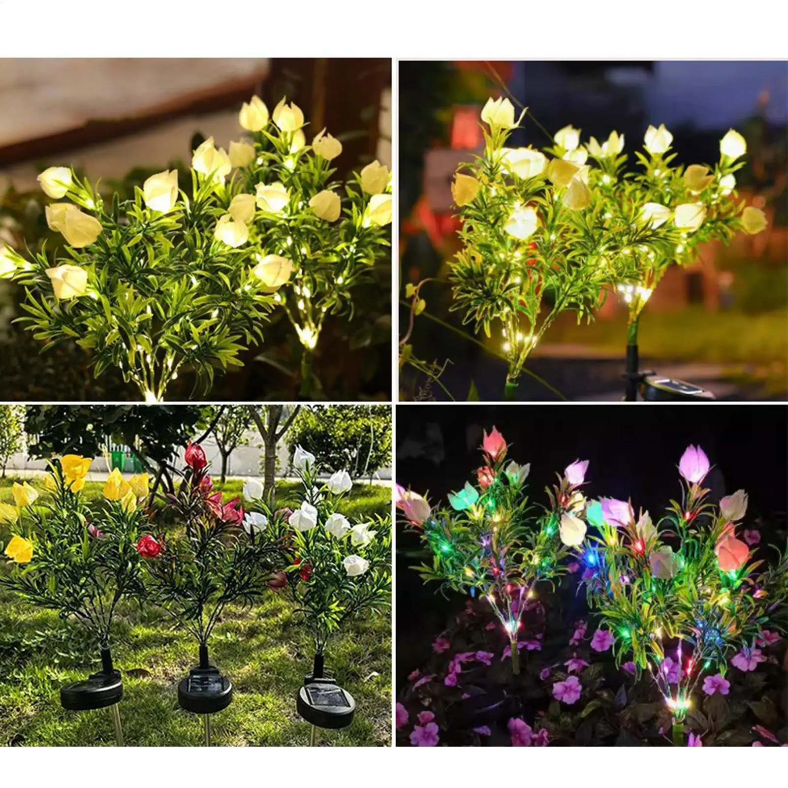 Solar Flower Lights Waterproof LED Realistic Gardenia Decoration Garden Lights Solar Powered For Patio Garden Balcony Flower