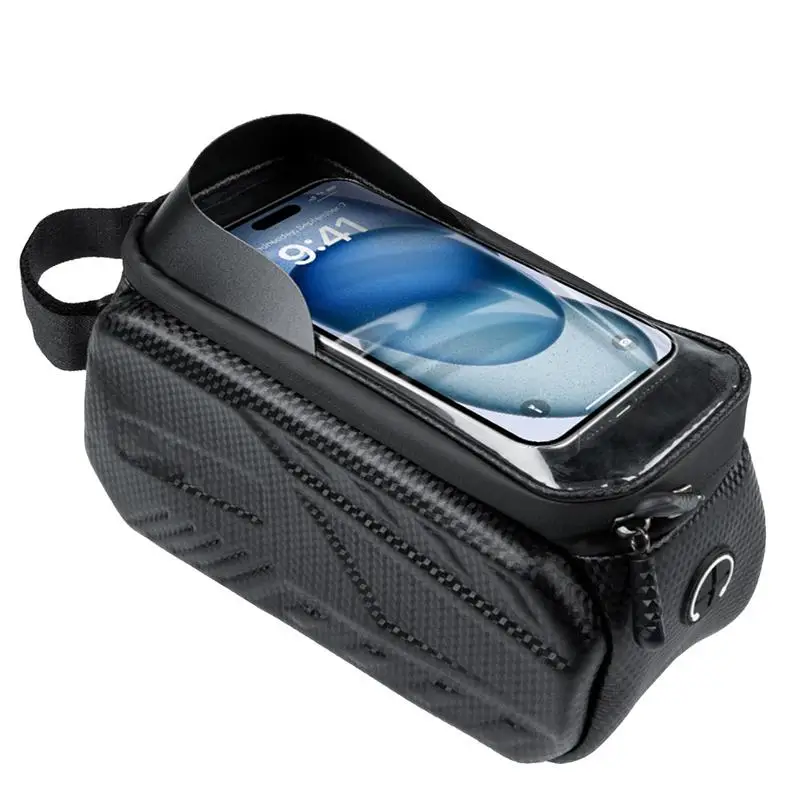 Bolsa porta teléfono para bicicleta, bolsa impermeable para ciclismo con función táctil, accesorios para ciclismo, estuche rígido de TPU con patrón de carbono