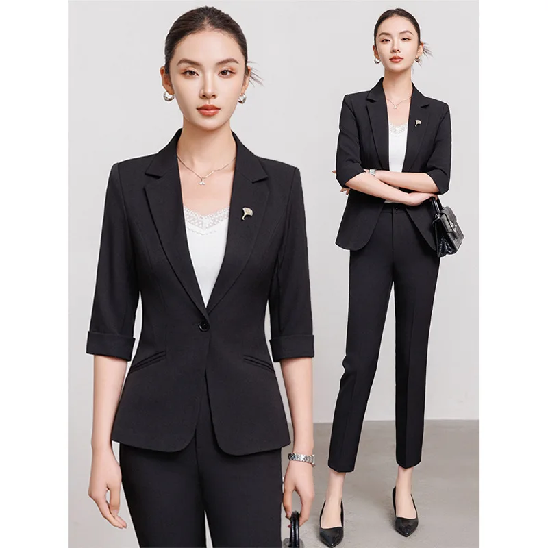 Ensemble de costume pour femmes, vêtements de cérémonie pour interventions, costume d'affaires professionnel à manches mi-longues, nouvelle collection printemps et automne 2025