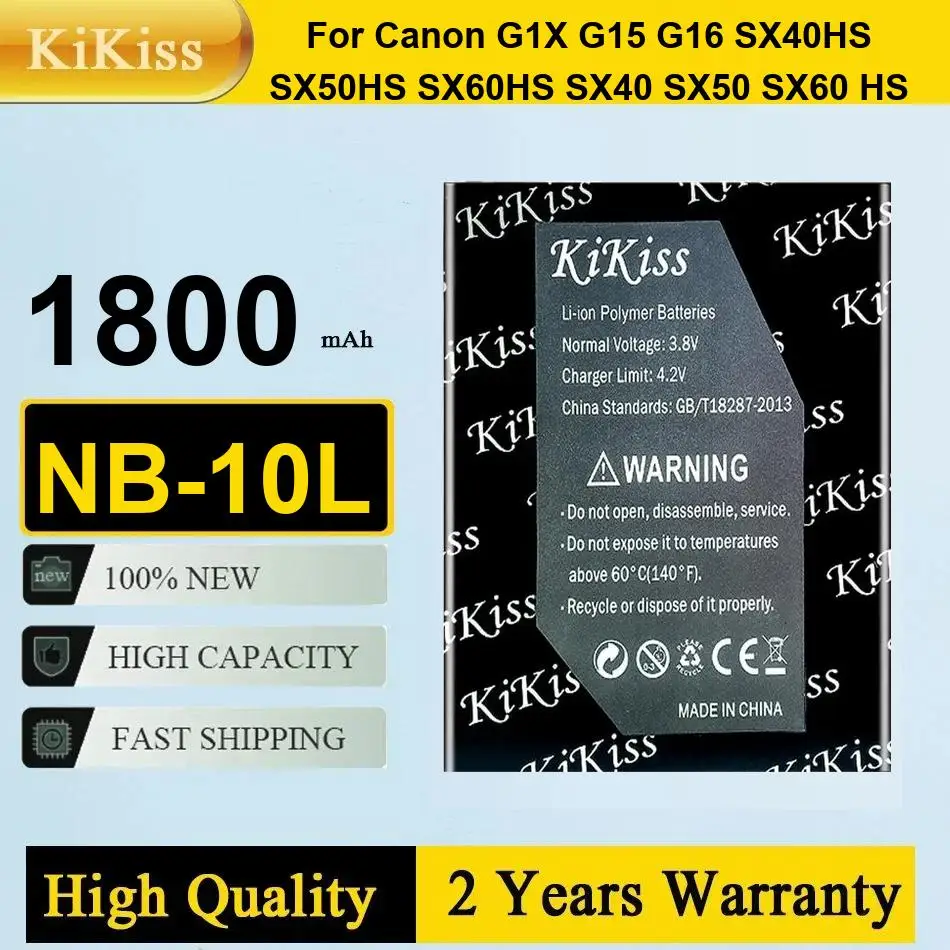 

1800Mah Nb-10L Battery For Canon G1X G15 G16 SX40HS SX50HS SX60HS SX40 SX50 SX60 Hs Fast-Charging Premium Camera