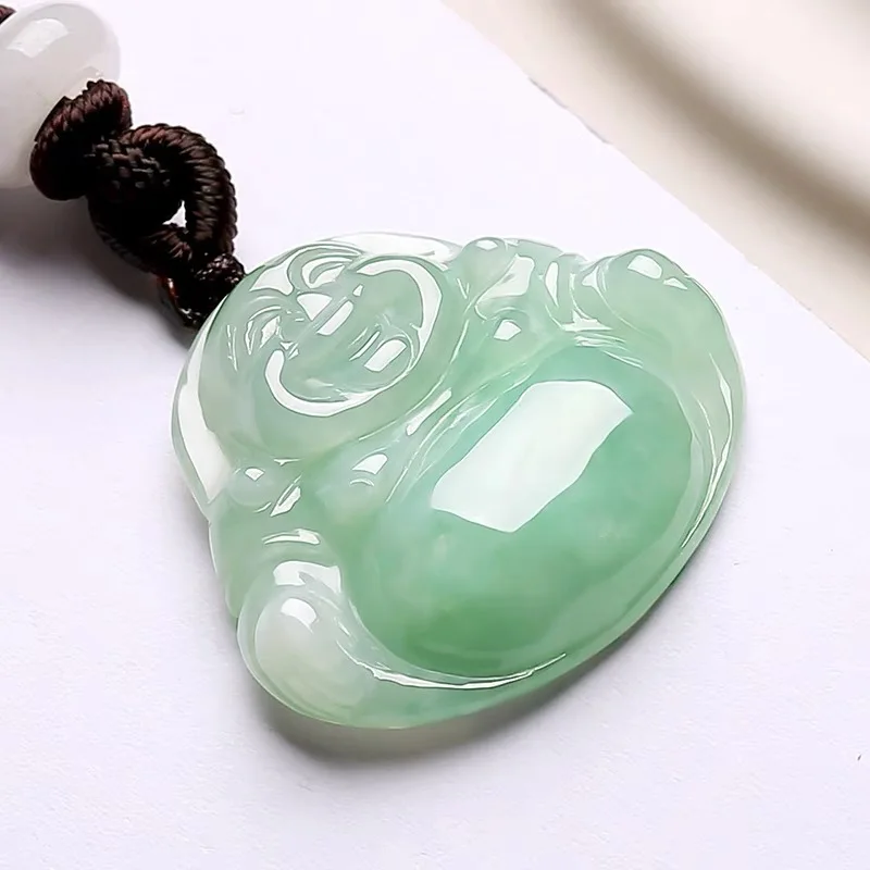 Myanmar Big-Bellied Maitreya Laughing Small Buddha Necklace Jade Pendant Gift for Men