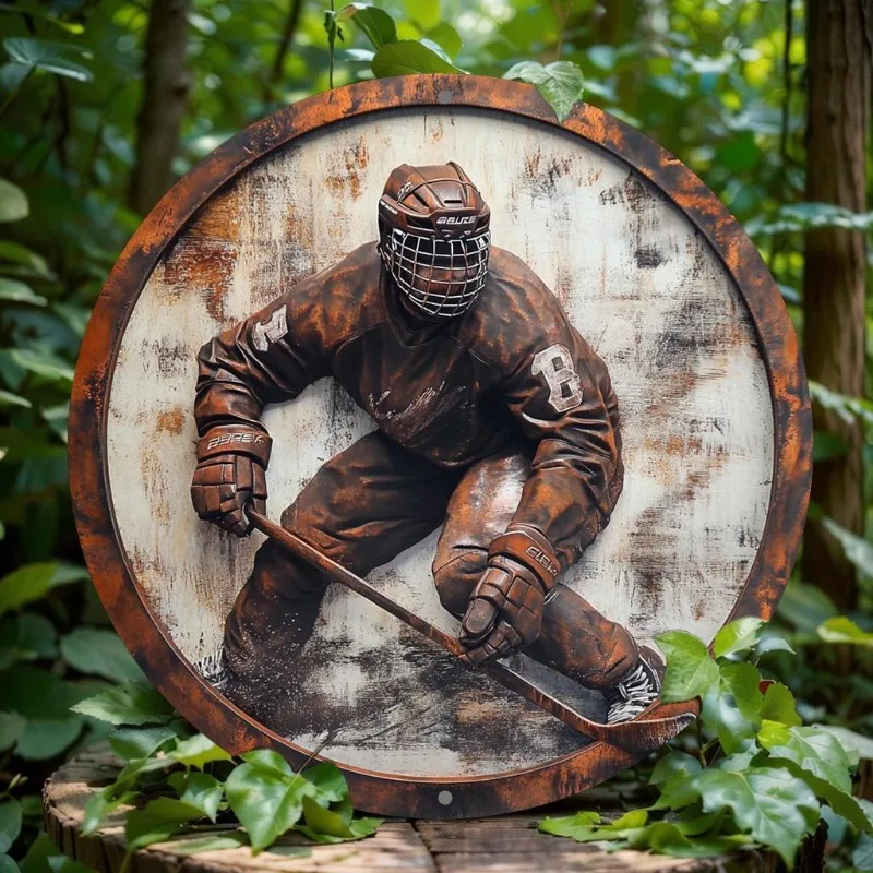 

Ice Hockey Player Aluminum Wall Art, 2D Flat Print Round Metal Sign, Ideal for Bar, Coffee Shop, Home, Office, Party Decor
