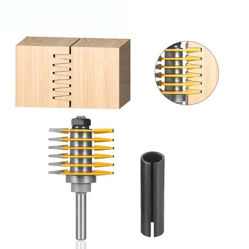 2Pcs 8mm Shank Finger Joint Router Bits w/ Collet Adapter - For Panel & Edge Joining, Woodworking Tools