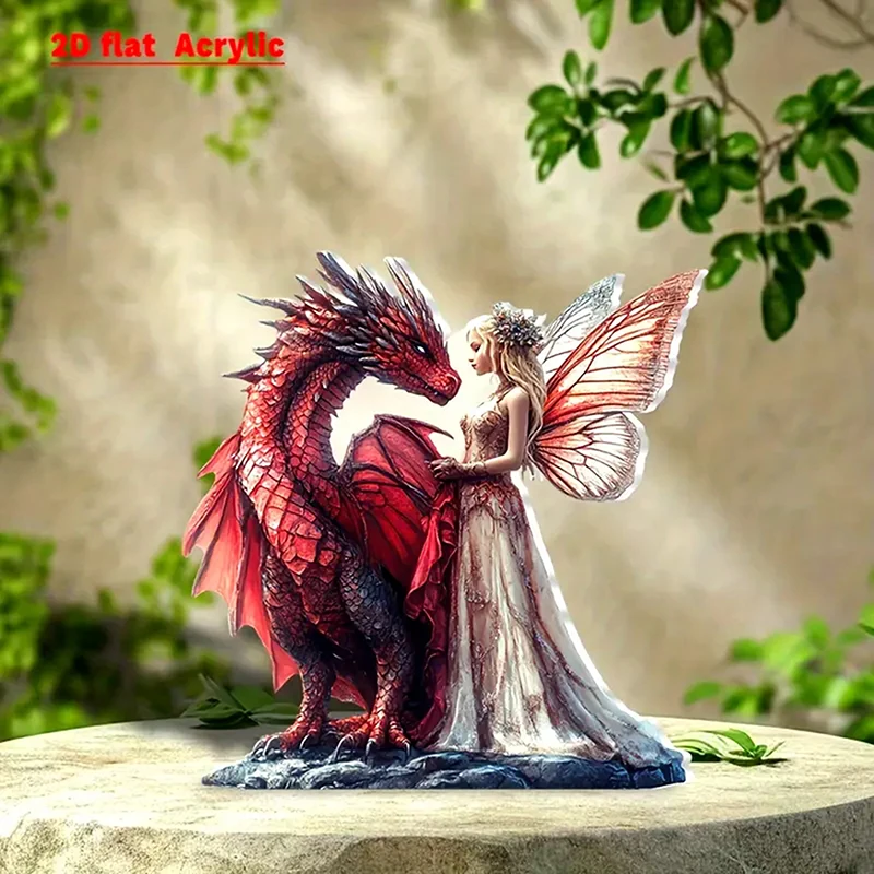 Estatuilla de dragón y hada, decoración de niña con alas de mariposa, adorno de escritorio para decoración navideña del hogar