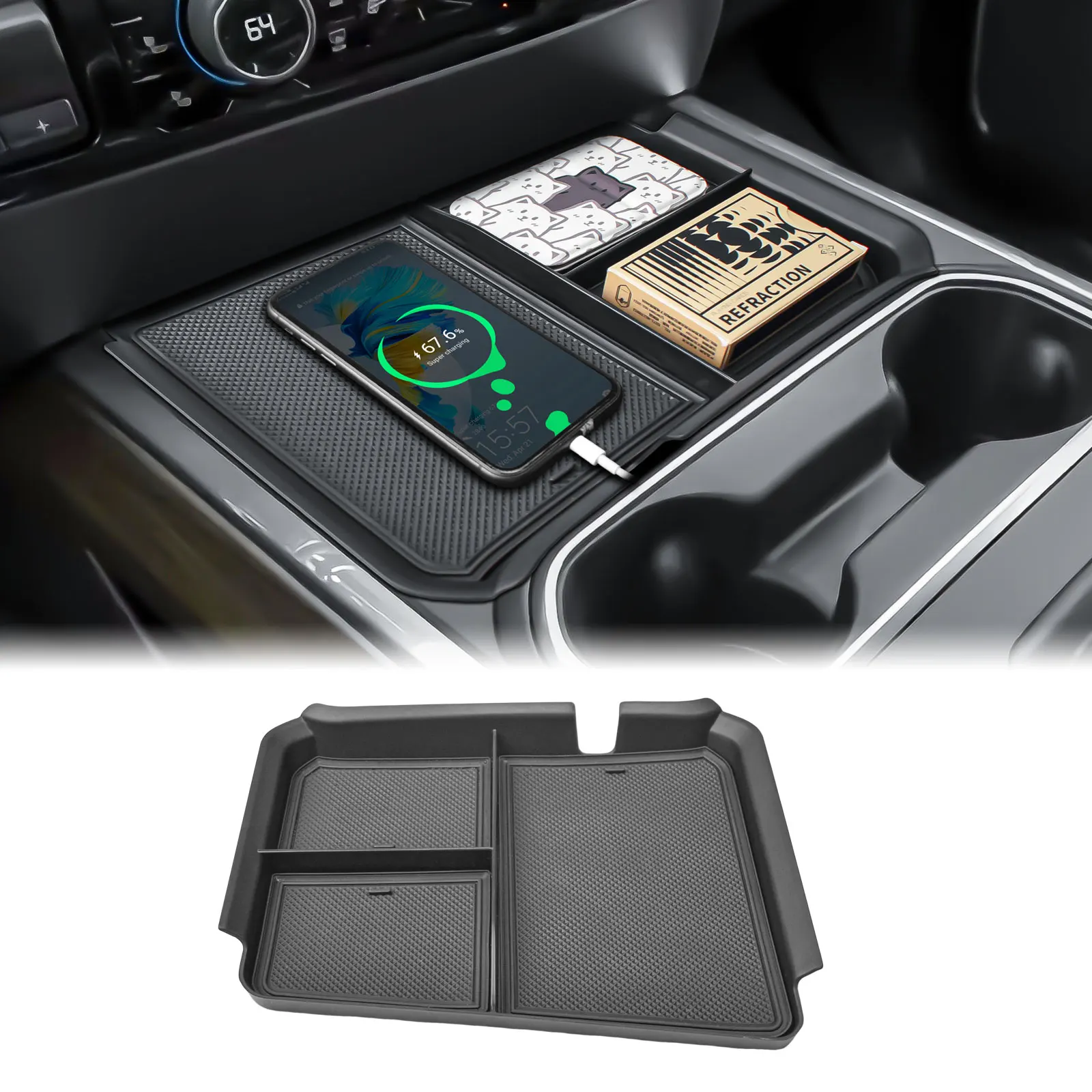 

For 2024-2025 Chevy Silverado 2500HD/3500HD Middle Center Console Organizer Front Shifter Open Pocket Storage Box Accessories