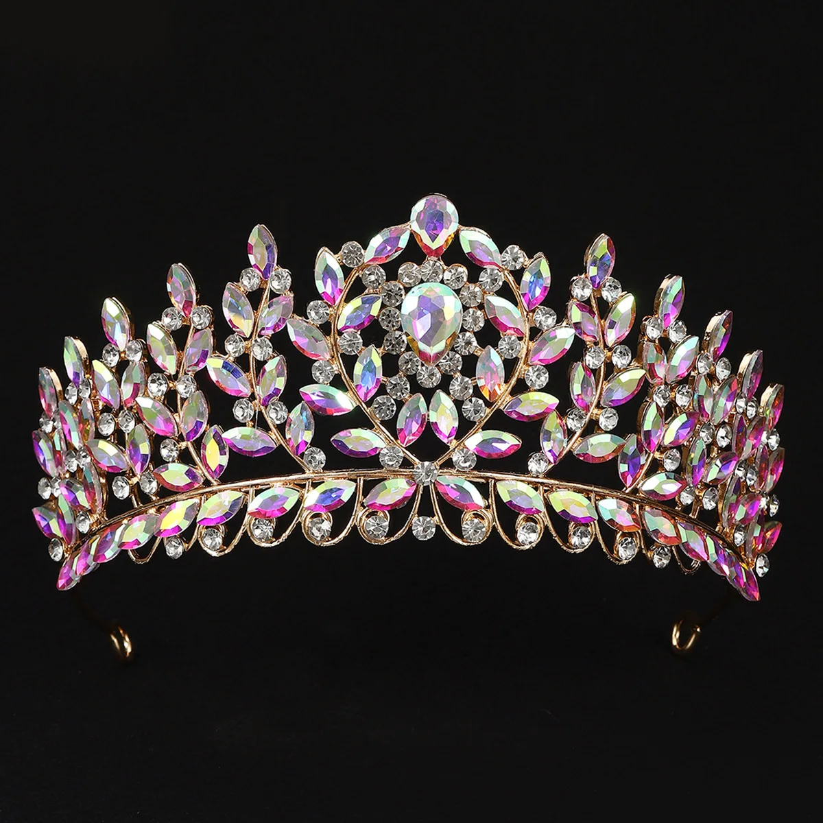 DIEZI Korean Pink Opal Crystal Crown For Women Girls Elegant Bride Queen Bridal Tiaras Hair Accessories Wedding Gift Headbands