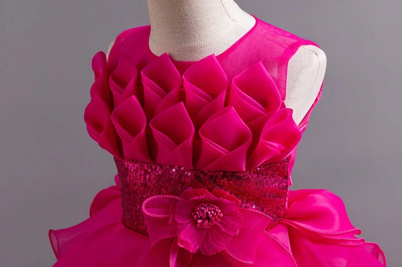 Estate bambini matrimonio fiore ragazza coda Organza elegante abito da sera fiocco carino festa di compleanno ragazza vestito da principessa