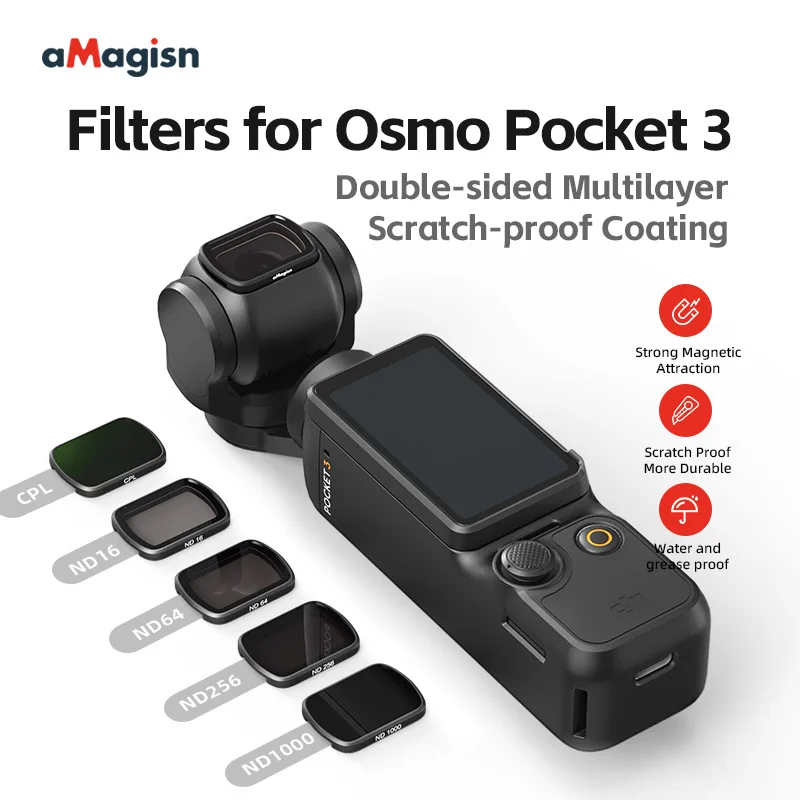 For DJI Osmo Pocket 3 Strong Magnetic Lens HD Filter Set CPL ND16 ND64 ND256 ND1000 Anti-scrach Aluminum Aloy Frame Camera Kit